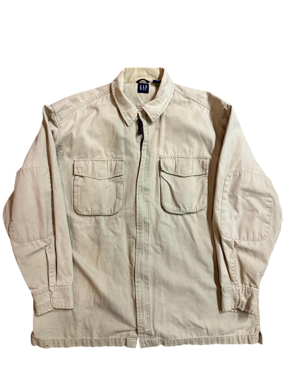 Gap Jacket Mens Large Beige Canvas Military Full Zip Utility Pockets Workwear